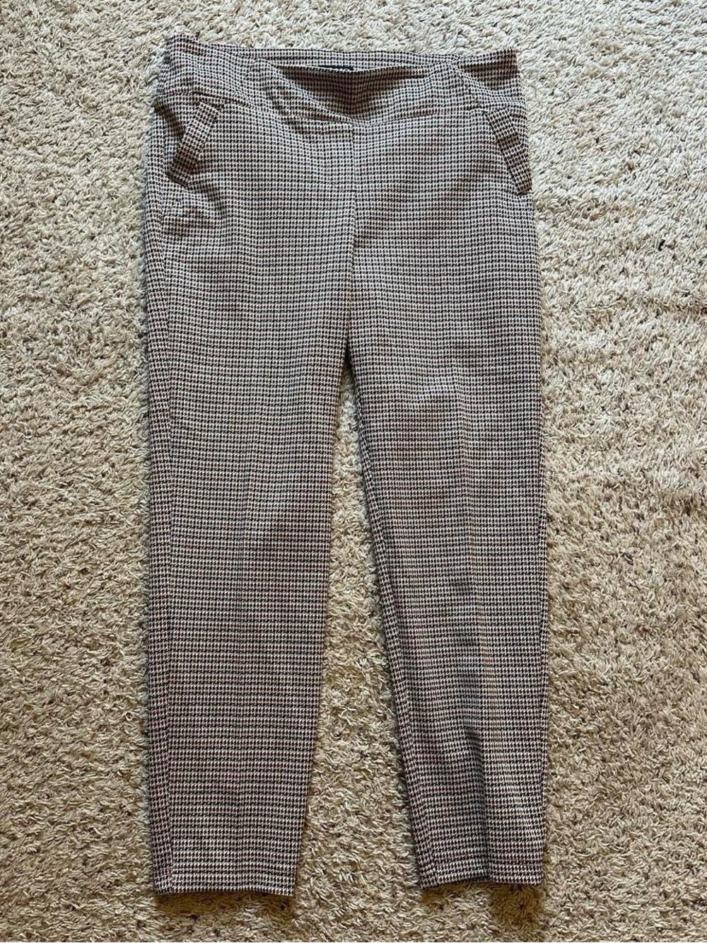 SOHO Houndstooth Plaid Pants Career Casual Stretch Pull On Trousers Classic L